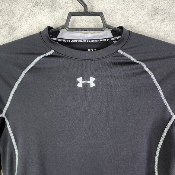 Mens Black Under Armour HeatGear Compression Shirt Long Sleeve Crew Neck Size L - Picture 4 of 11